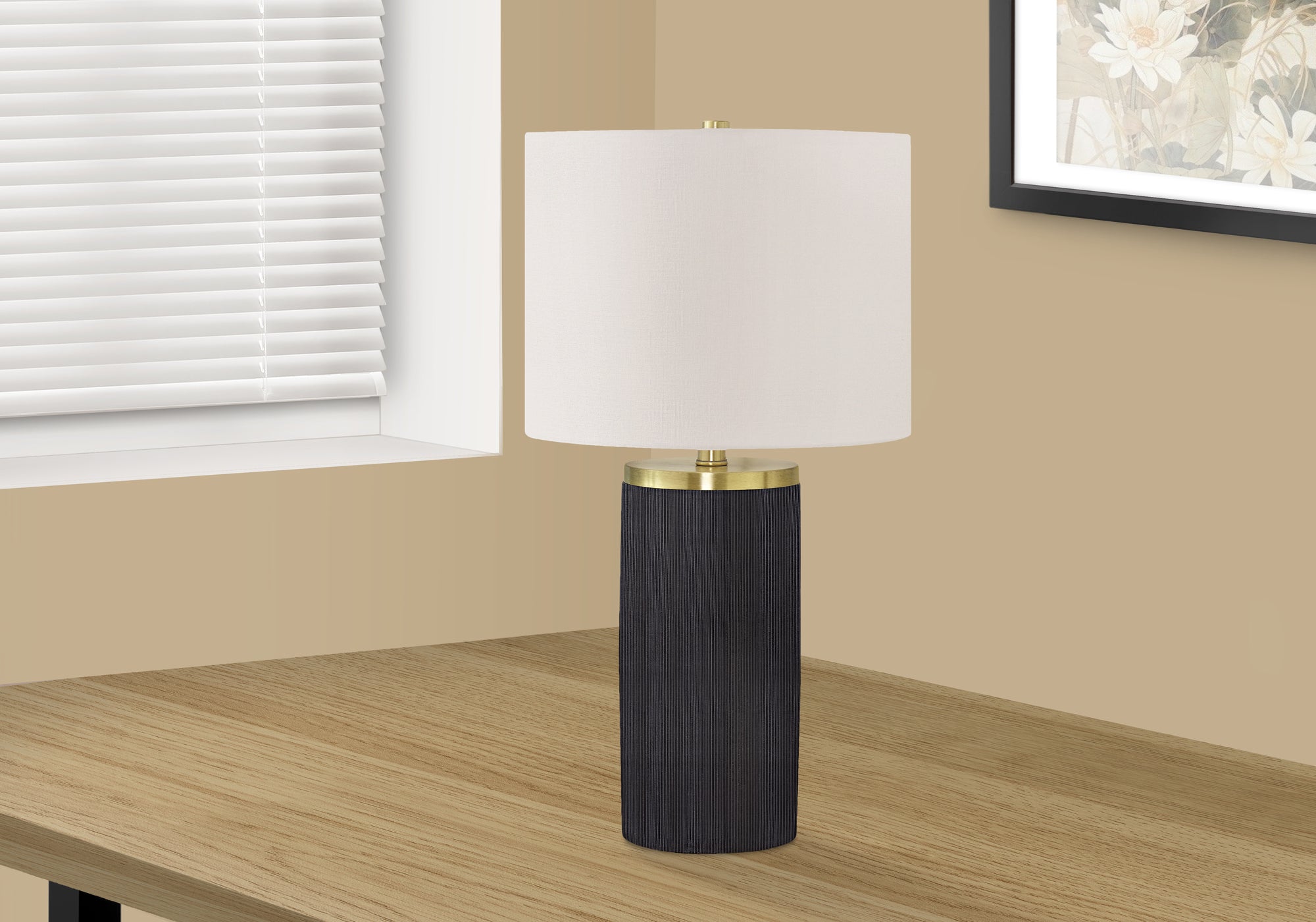 MN-449710    Lighting, 24"H, Table Lamp, Black Concrete, Ivory / Cream Shade, Modern