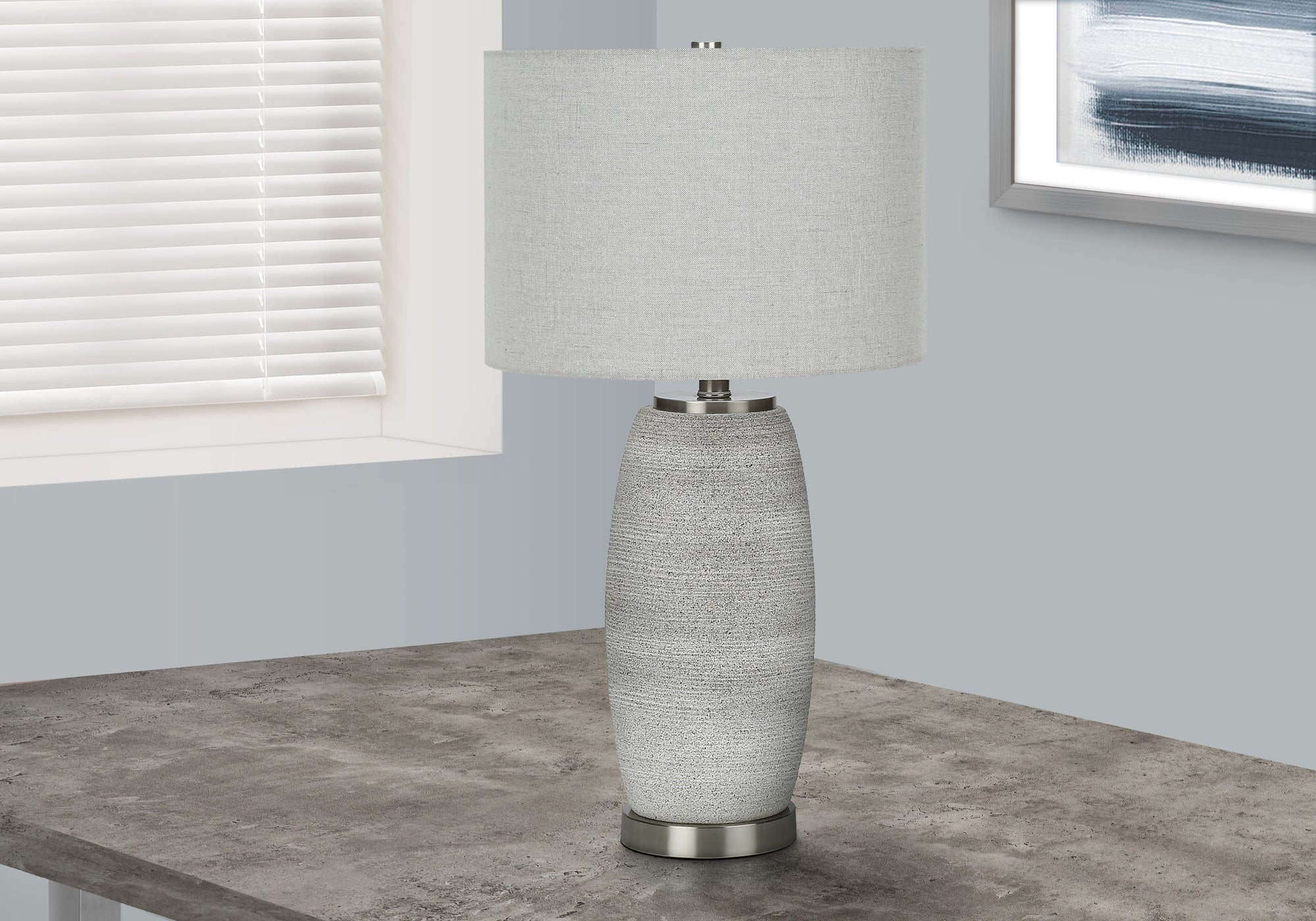 MN-459711    Lighting, 25"H, Table Lamp, Grey Ceramic, Grey Shade, Modern