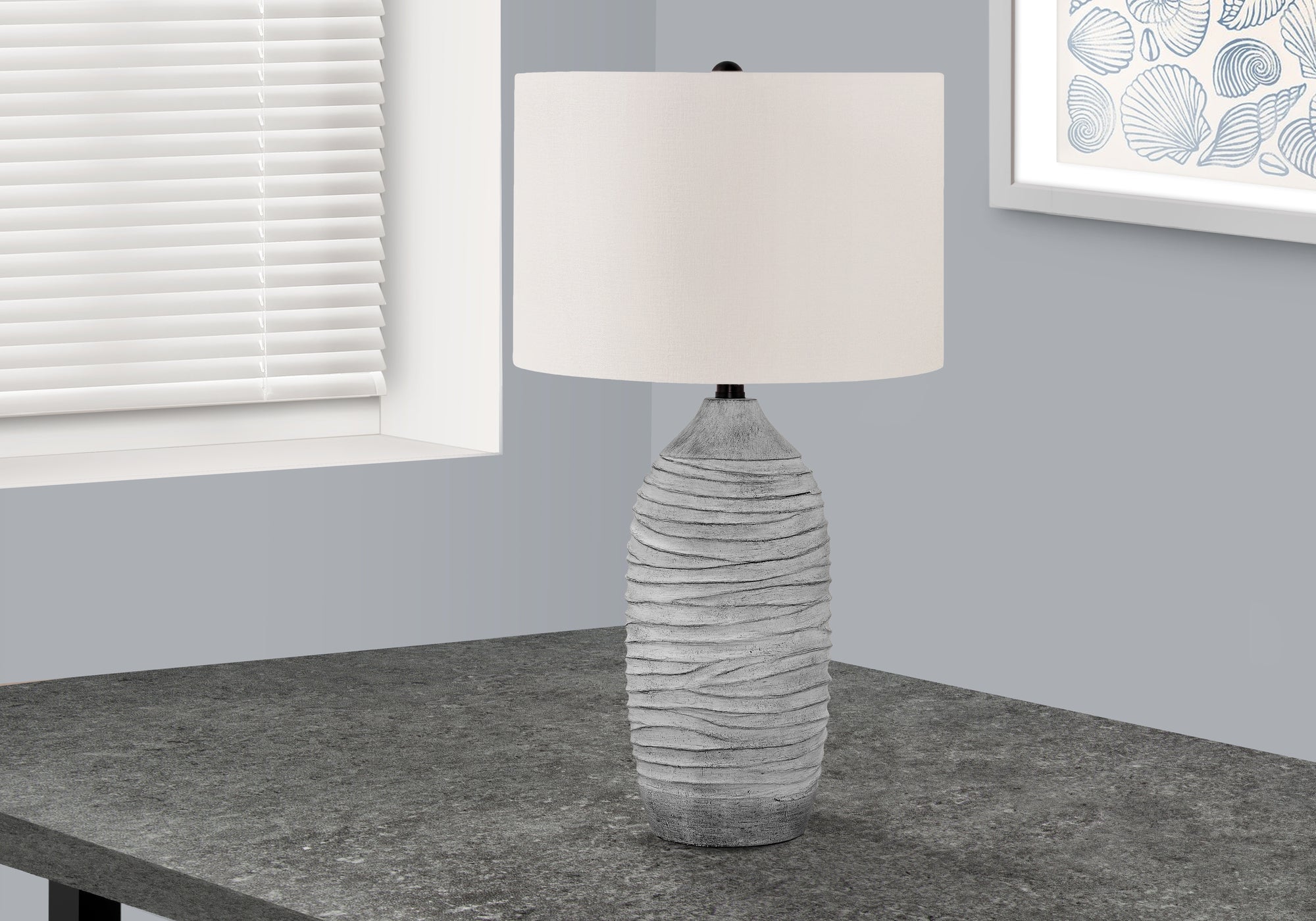MN-579723    Lighting, 27"H, Table Lamp, Grey Resin, Ivory / Cream Shade, Modern