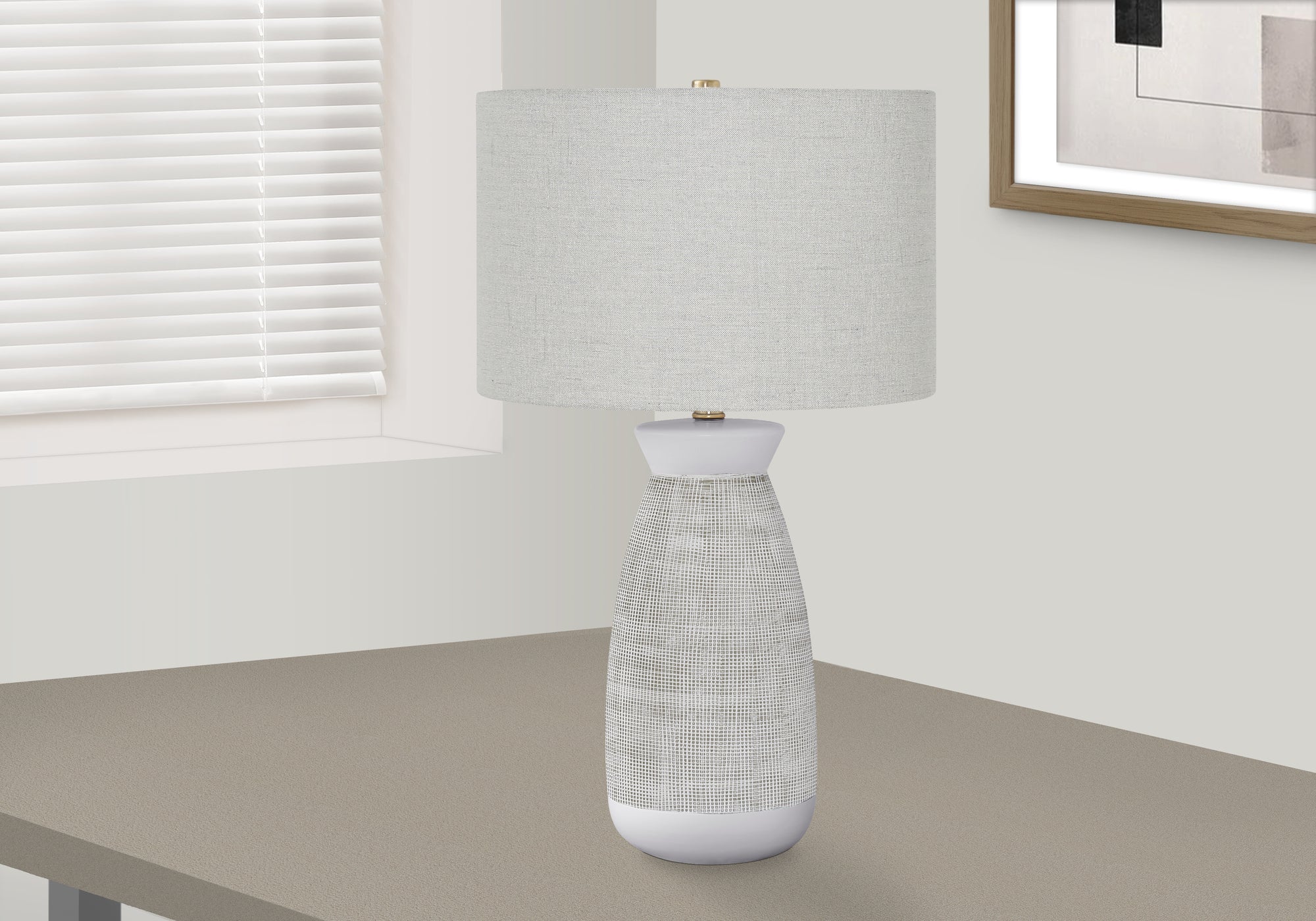 MN-599725    Lighting, 27"H, Table Lamp, Grey Ceramic, Grey Shade, Contemporary