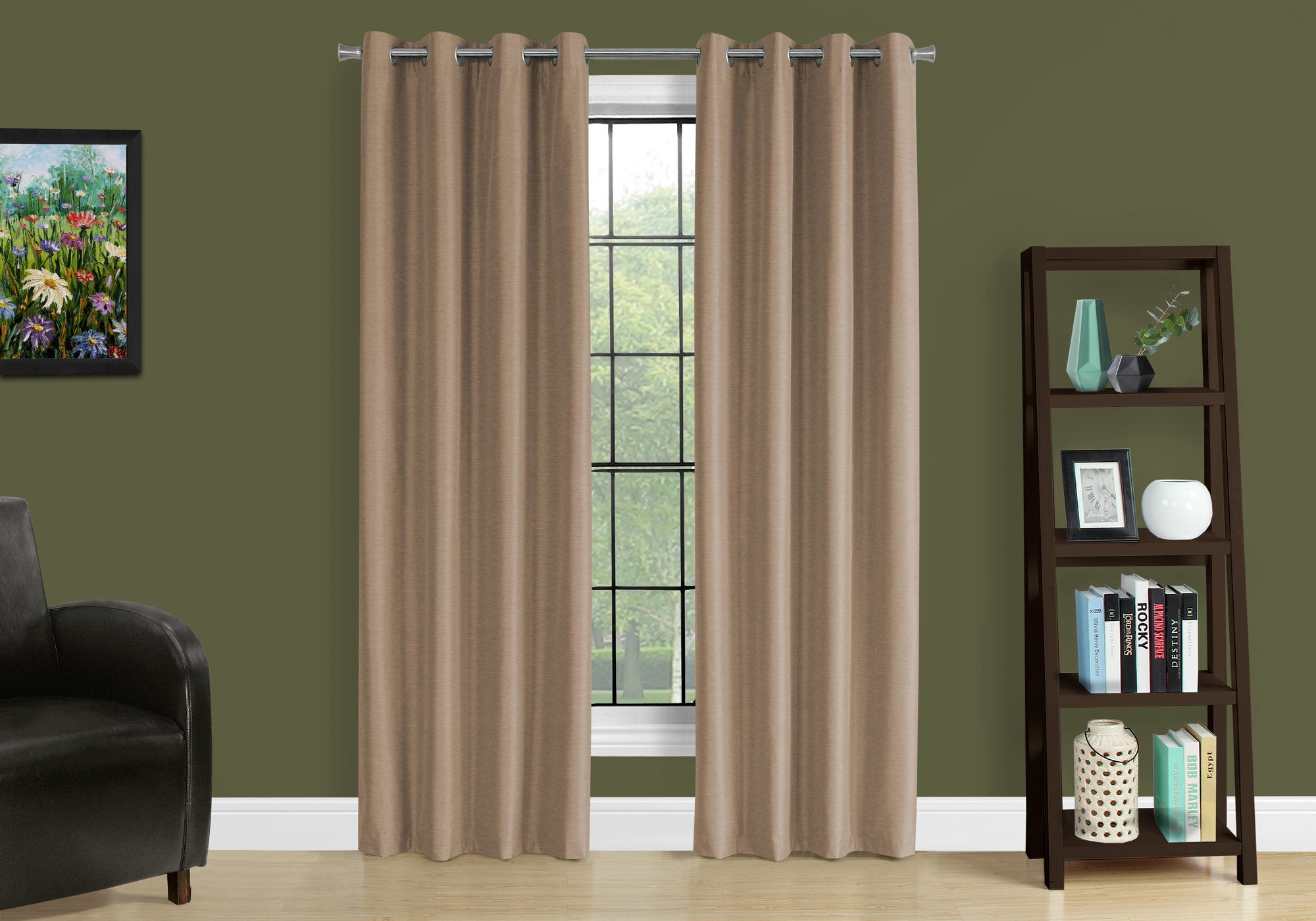 MN-839839    Curtain Panel, 2Pcs Set, 54"W X 95"L, 100% Blackout, Grommet, Living Room, Bedroom, Kitchen, Thermal Insulation Fabric, Polyester Full Light Blocking Fabric, Brown, Contemporary, Modern
