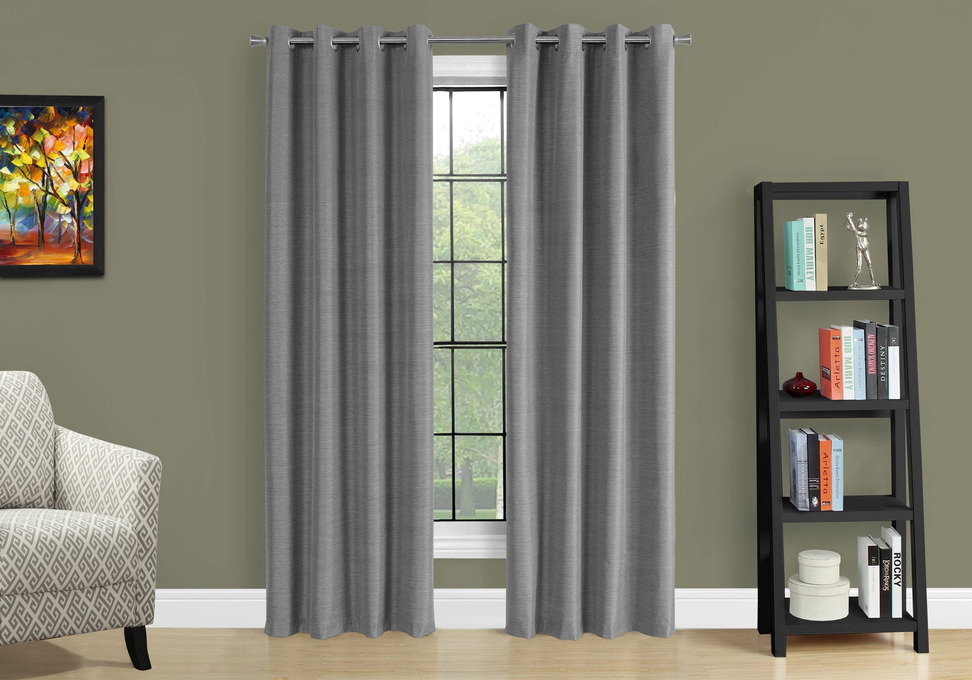 MN-849841    Curtain Panel, 2Pcs Set, 54"W X 84"L, 100% Blackout, Grommet, Living Room, Bedroom, Kitchen, Thermal Insulation Fabric, Polyester Full Light Blocking Fabric, Grey, Contemporary, Modern