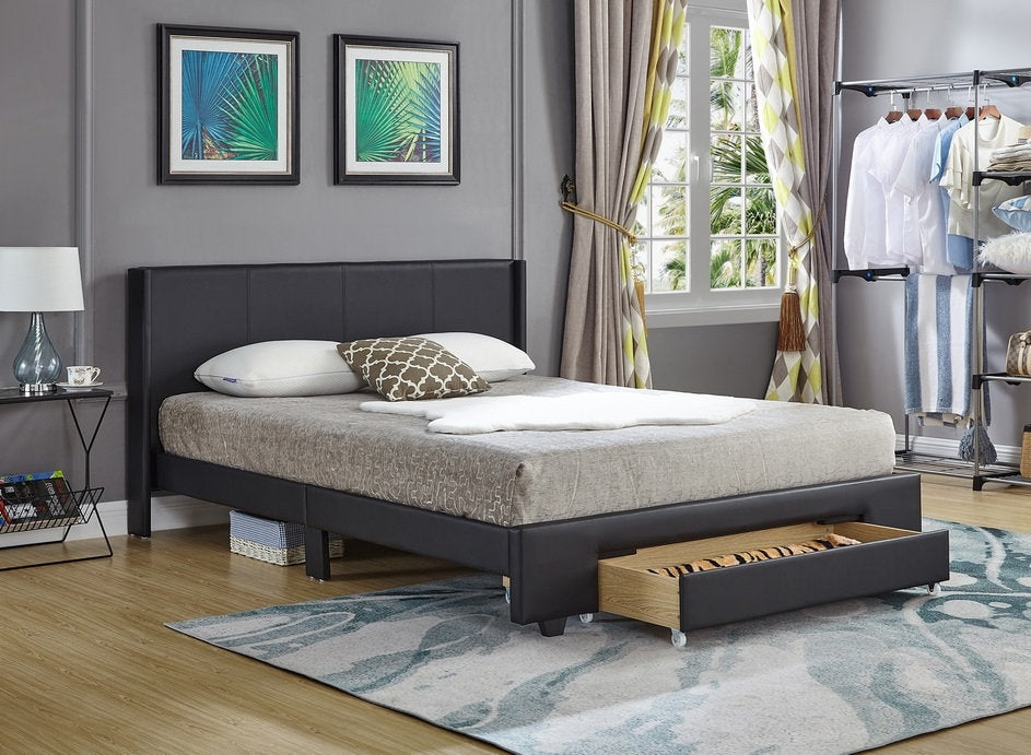 Bed - Black Vinyl Wing Bed with Storage Drawer IF-5370