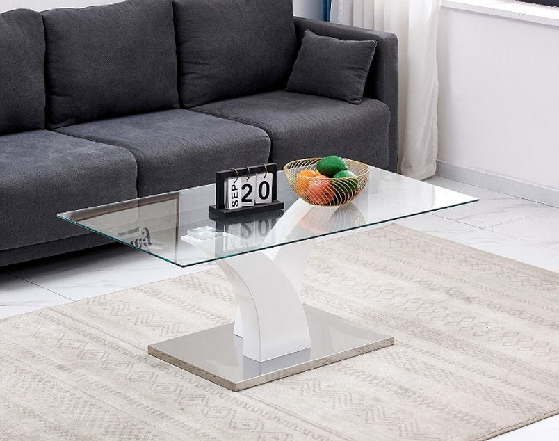 Coffee Table - Glass with White and Stailess Steel Base  IF-2673