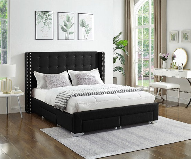 Bed - Black Fabric with Storage - Double   IF-5329