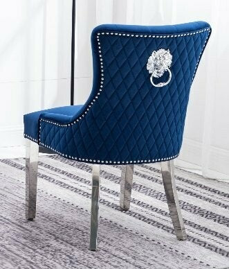 Velvet Dining Chair - Blue and Chrome   C-1252