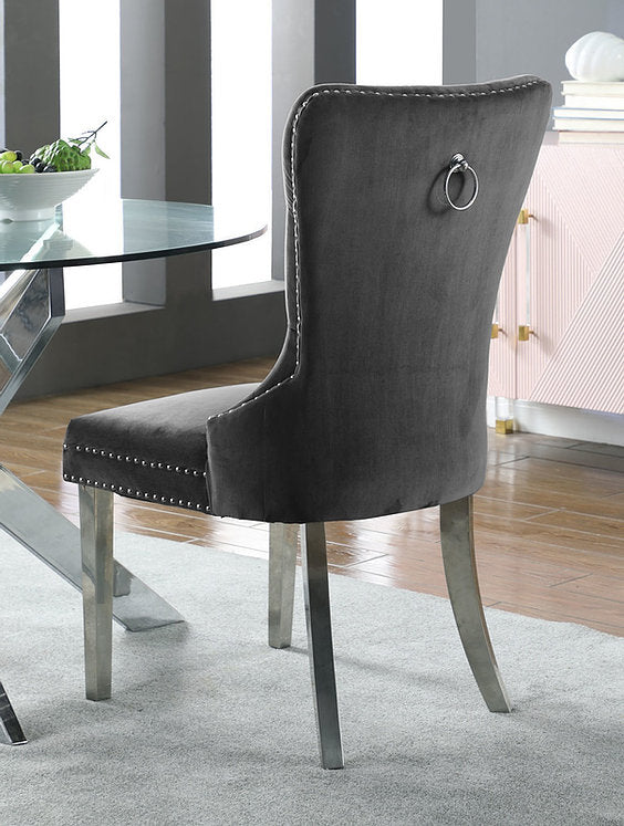 Velvet Dining Chair - Grey and Chrome   C-1260