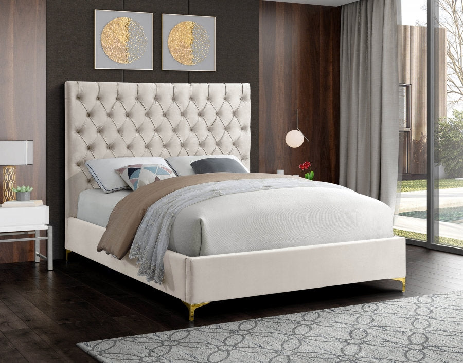 Bed - Creme Velvet with Deep Button Tufting  IF-5642