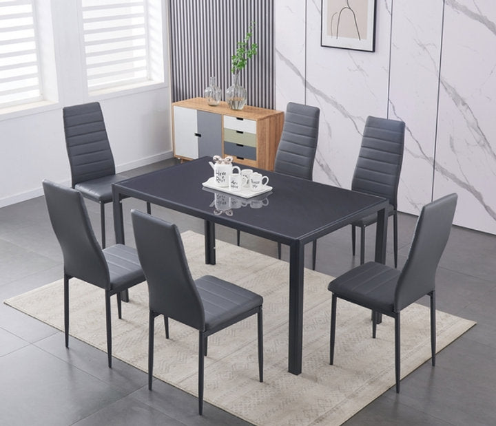7Pc  Dining Set - 55" Grey Glass Table & Grey Chairs  IF-5051