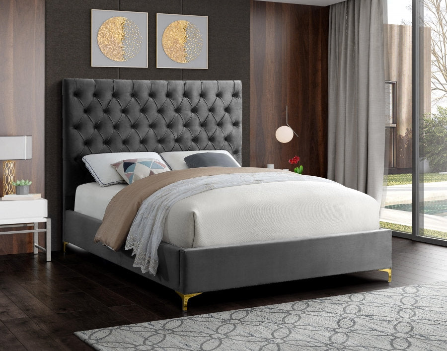 Bed - Grey Velvet with Deep Button Tufting  IF-5640