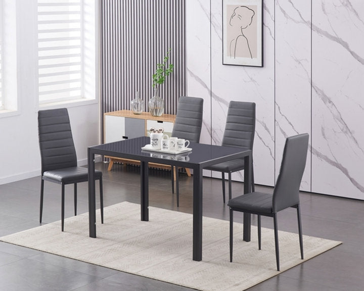 5Pc Dining Set - 45" Grey Glass Top Table and 4 Grey Chairs  IF-5050