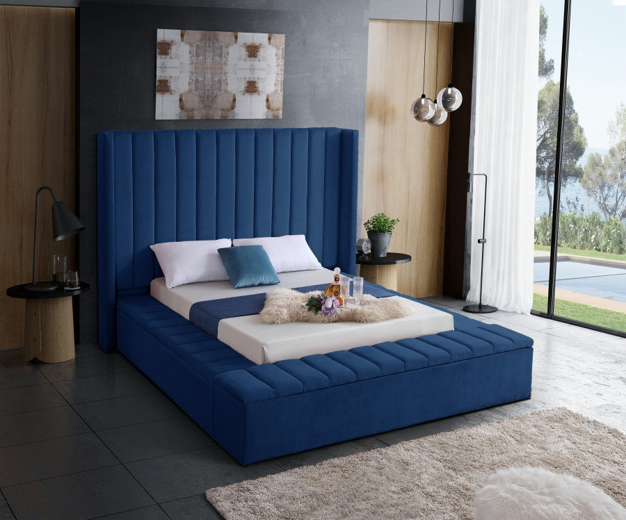 Bed - Blue Velvet with Storage Benches  IF-5721
