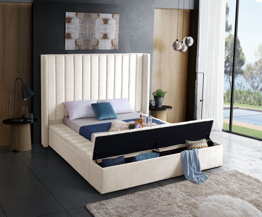 Bed - Creme Velvet with Storage Benches  IF-5723