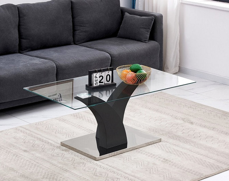 Coffee Table - Glass with Black and Stailess Steel Base  IF-2674