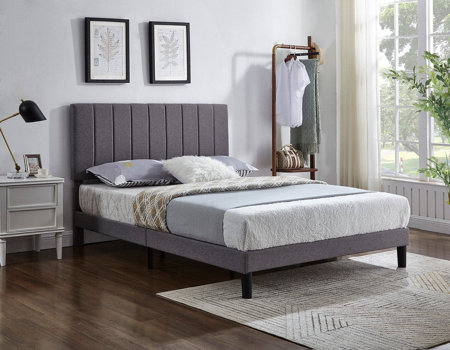 Bed - Grey Fabric  Bed with Vertical Tufting IF-5363