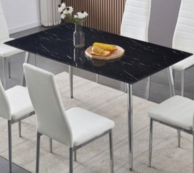 Dining Table - 55" Black Marble Glass & Chrome Legs  T-5090