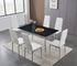 5Pc or 7Pc Dining Set - 55" Black Marble Glass Table & White Chairs  T-5090 | C-5092