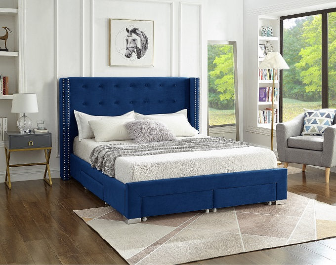 Bed - Blue Velvet with Storage & Deep Tufting  IF-5321