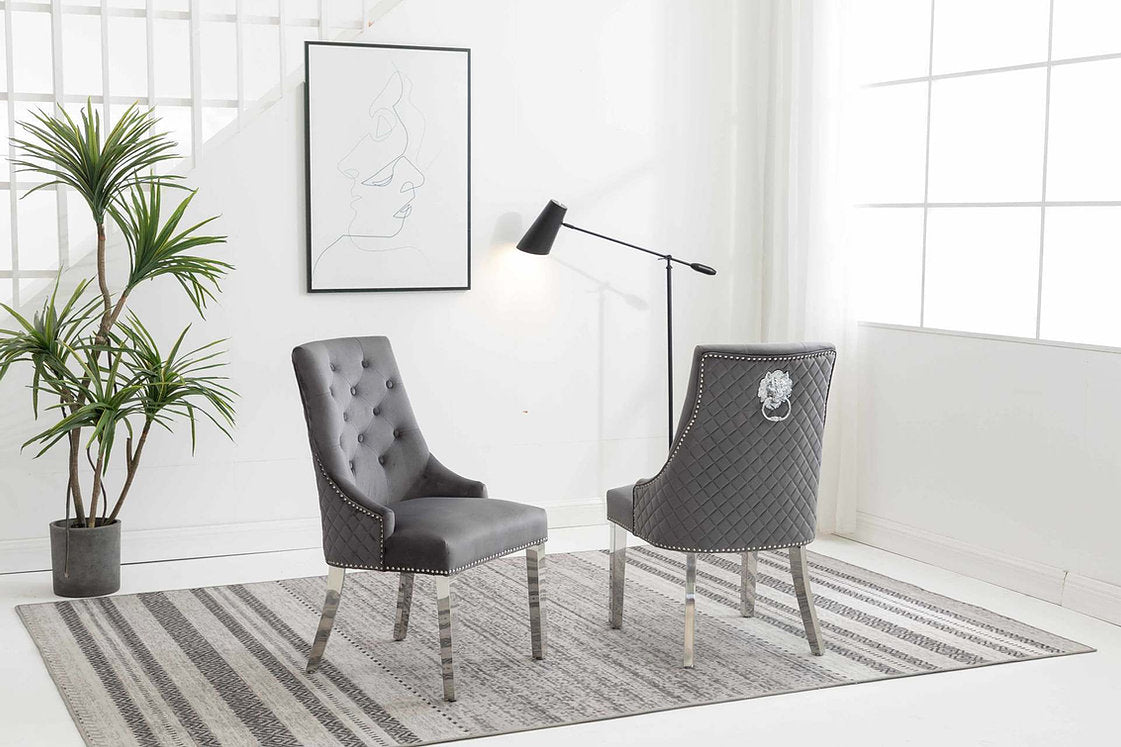 Velvet Dining Chair - Grey and Chrome   C-1250