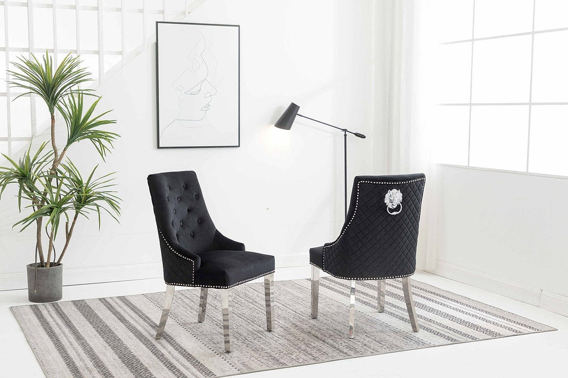 Velvet Dining Chair - Black  and Chrome   C-1251