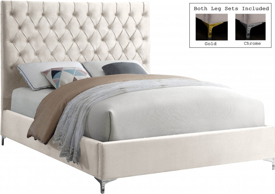 Bed - Creme Velvet with Deep Button Tufting  IF-5642