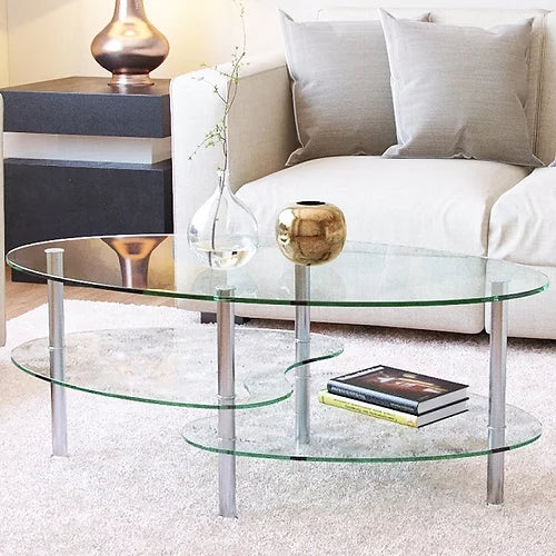 Coffee Table - Oval 3 Tier with Clear Glass   IF-2014