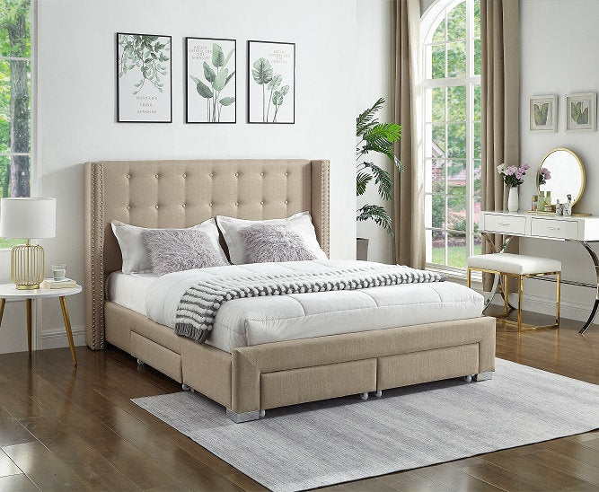 Bed - Beige Fabric with Storage   IF-5328