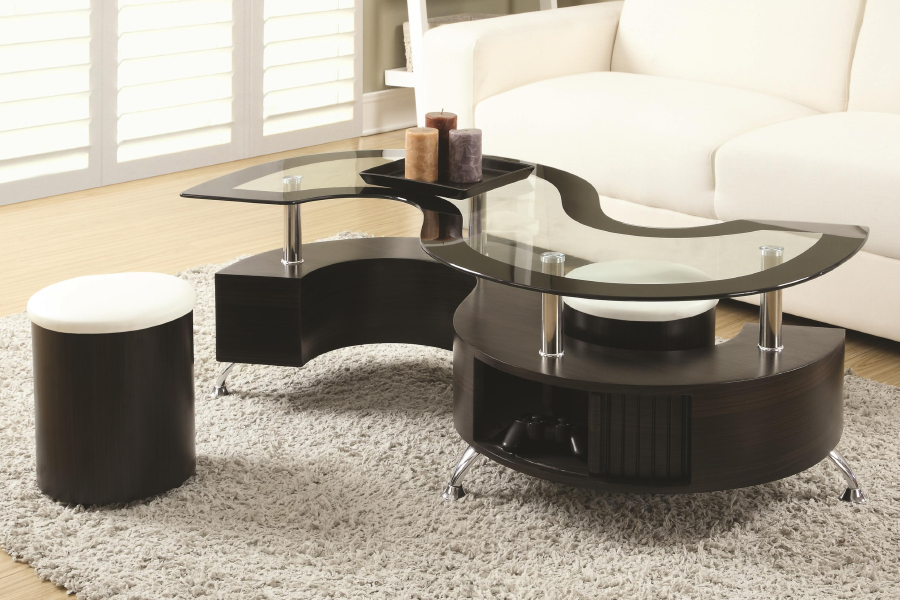 Glass Coffee Table With 2 Stools Set  IF-2050
